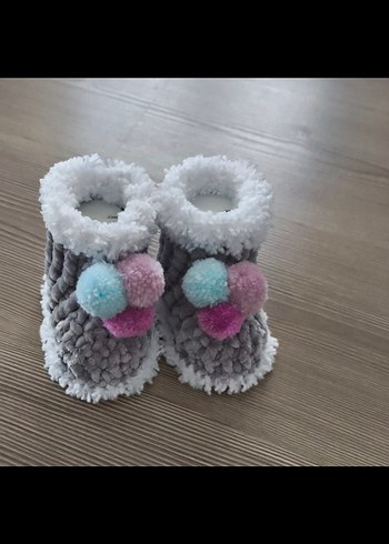 Gri Örgü Kız Çocuk Ev Terliği - Görsel 8