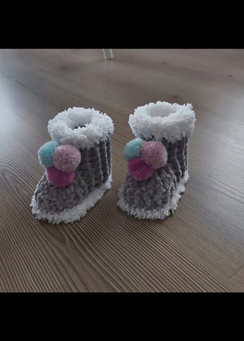 Gri Örgü Kız Çocuk Ev Terliği - Görsel 4