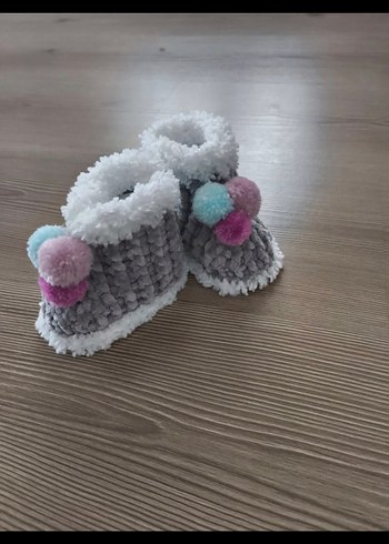 Gri Örgü Kız Çocuk Ev Terliği - Görsel 5