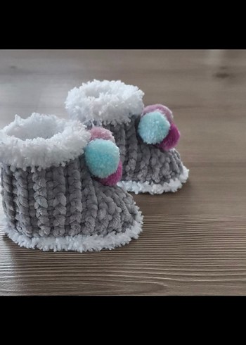 Gri Örgü Kız Çocuk Ev Terliği - Görsel 3