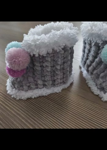 Gri Örgü Kız Çocuk Ev Terliği - Görsel 6