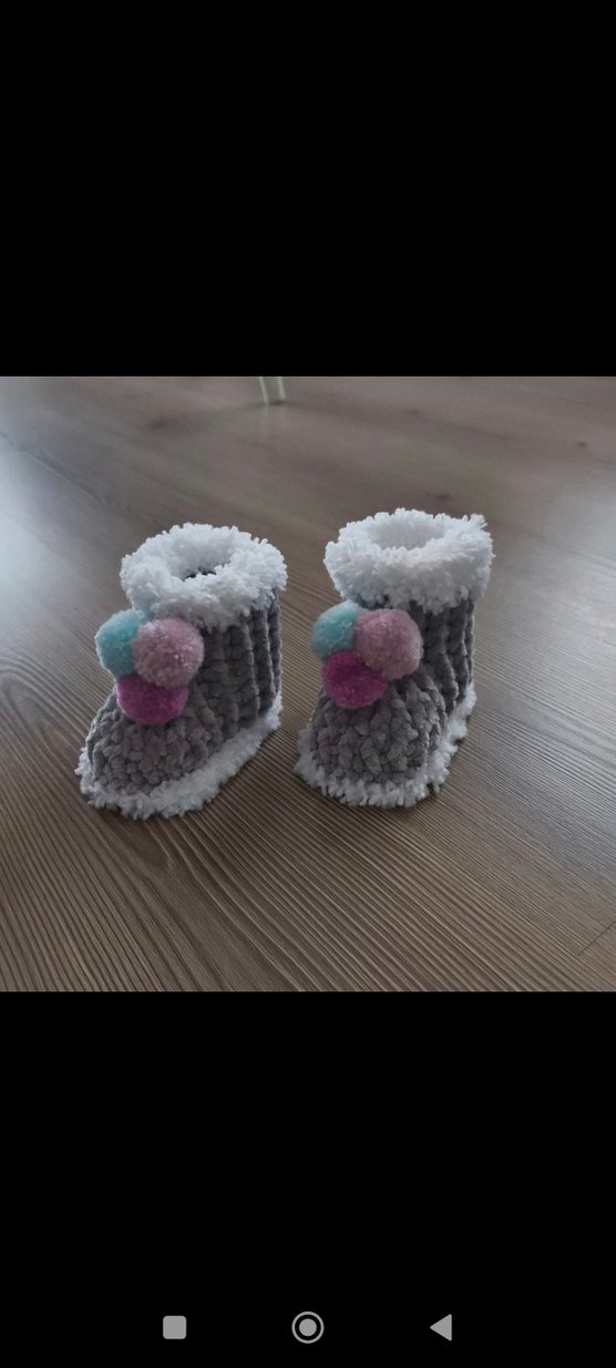 Gri Örgü Kız Çocuk Ev Terliği - Görsel 4