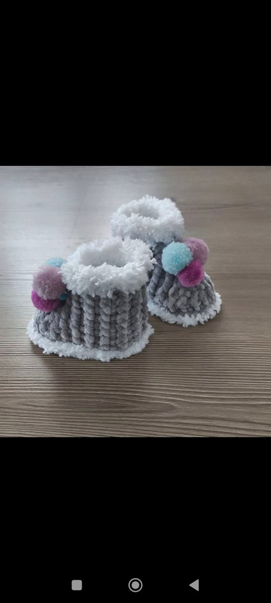 Gri Örgü Kız Çocuk Ev Terliği - Görsel 2