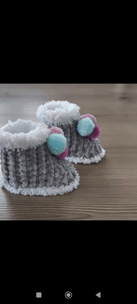 Gri Örgü Kız Çocuk Ev Terliği - Görsel 3