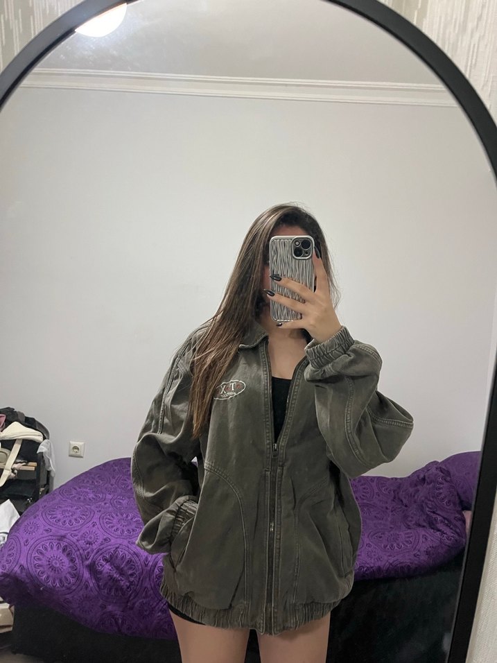 haki gri oversize ceket - Görsel 4