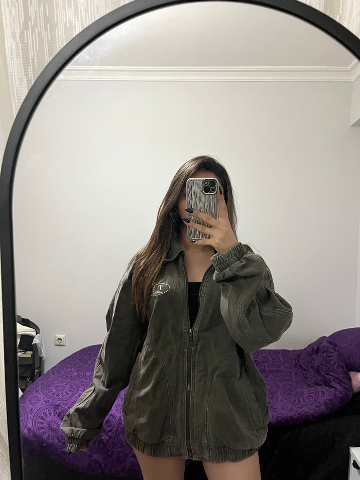 haki gri oversize ceket - Görsel 5