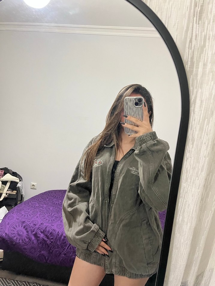 haki gri oversize ceket - Görsel 3