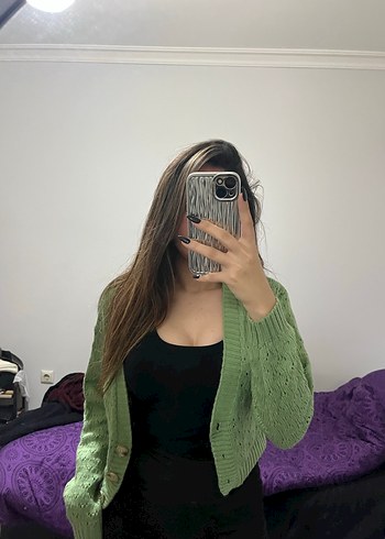 V Yaka Örgü Hırka, Normal Boy, Fit Kesim, Haki - Görsel 3