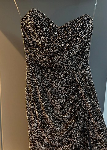 bakır renk boncuklu straplez abiye - Görsel 5