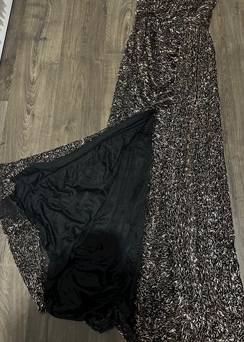 bakır renk boncuklu straplez abiye - Görsel 6