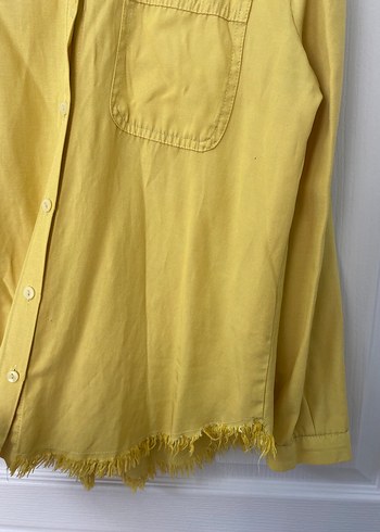 Sarı Kısa Kollu Keten Gömlek - Görsel 3