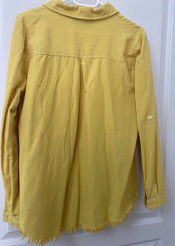 Sarı Kısa Kollu Keten Gömlek - Görsel 4