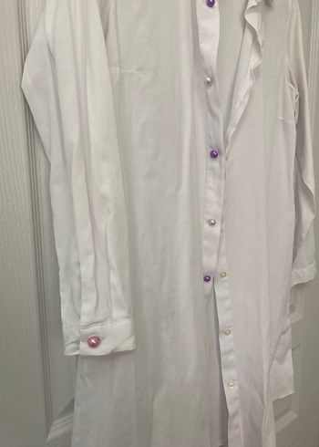Nakışlı Pamuklu Beyaz Uzun Kollu Gömlek - Görsel 3