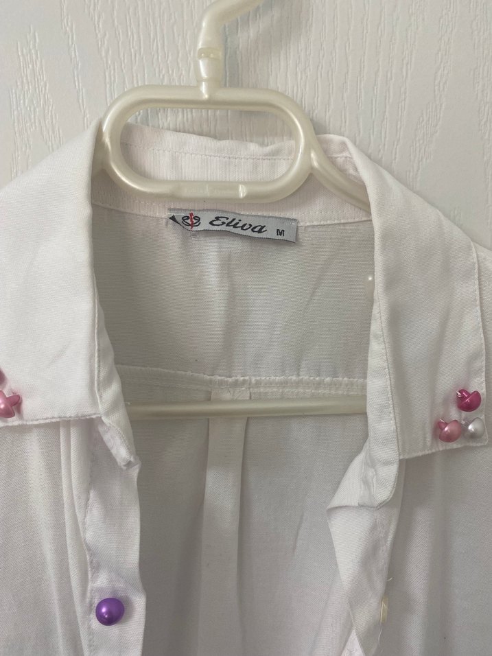 Nakışlı Pamuklu Beyaz Uzun Kollu Gömlek - Görsel 2