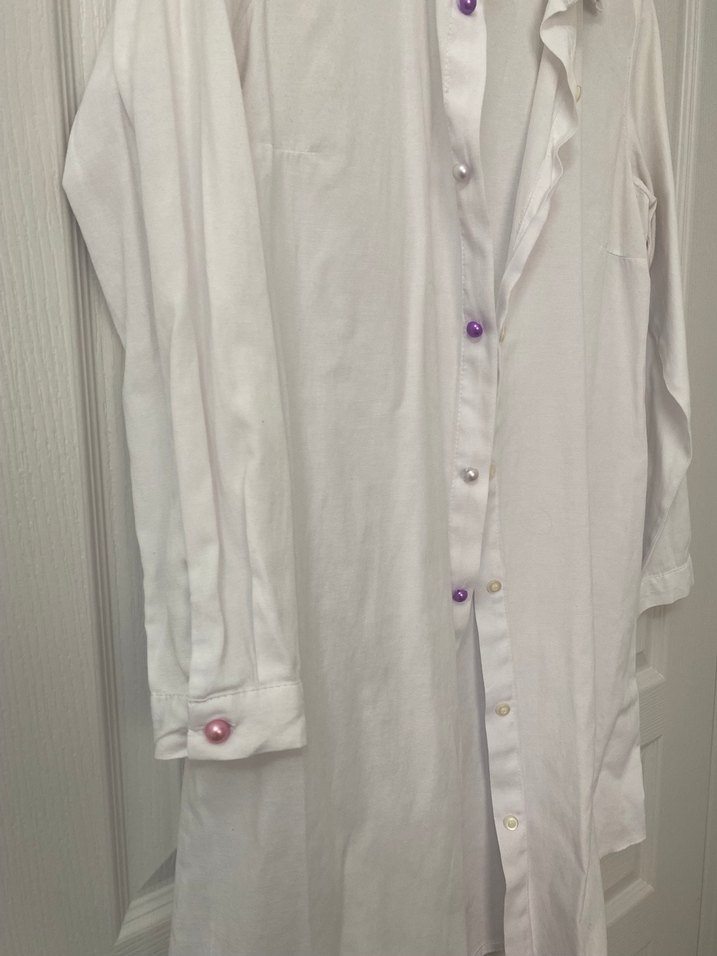 Nakışlı Pamuklu Beyaz Uzun Kollu Gömlek - Görsel 3