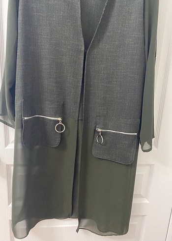 Gri Düğmeli Uzun ceket - Görsel 2