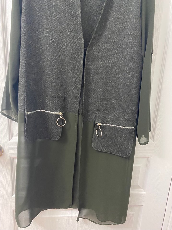 Gri Düğmeli Uzun ceket - Görsel 2