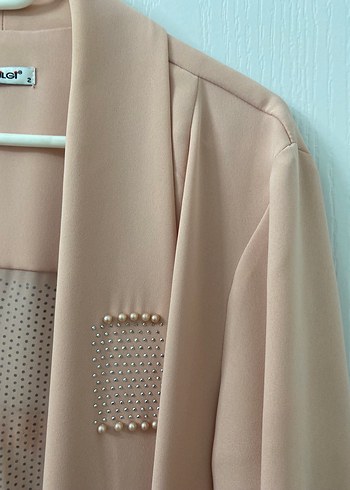 Bej Düğmeli Kadın Uzun Ceket - Görsel 3