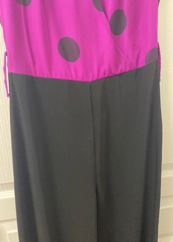 Mor Puantiyeli Uzun V Yakalı Abiye Elbise - Görsel 2