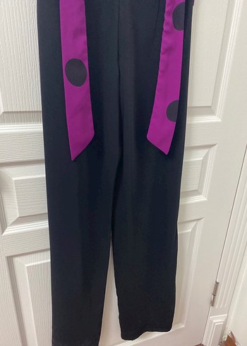 Mor Puantiyeli Uzun V Yakalı Abiye Elbise - Görsel 6