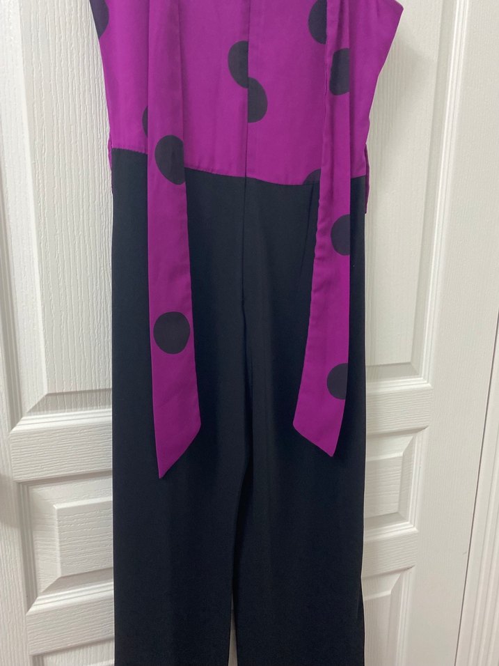 Mor Puantiyeli Uzun V Yakalı Abiye Elbise - Görsel 5