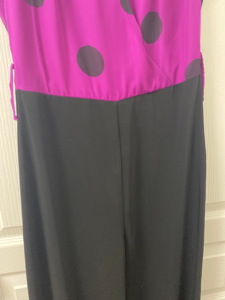 Mor Puantiyeli Uzun V Yakalı Abiye Elbise - Görsel 2