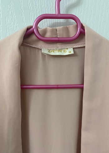 Pudra Uzun Kadın ceket, Salaş, İpek Dokulu - Görsel 2