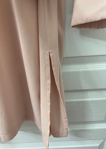 Pudra Uzun Kadın ceket, Salaş, İpek Dokulu - Görsel 6