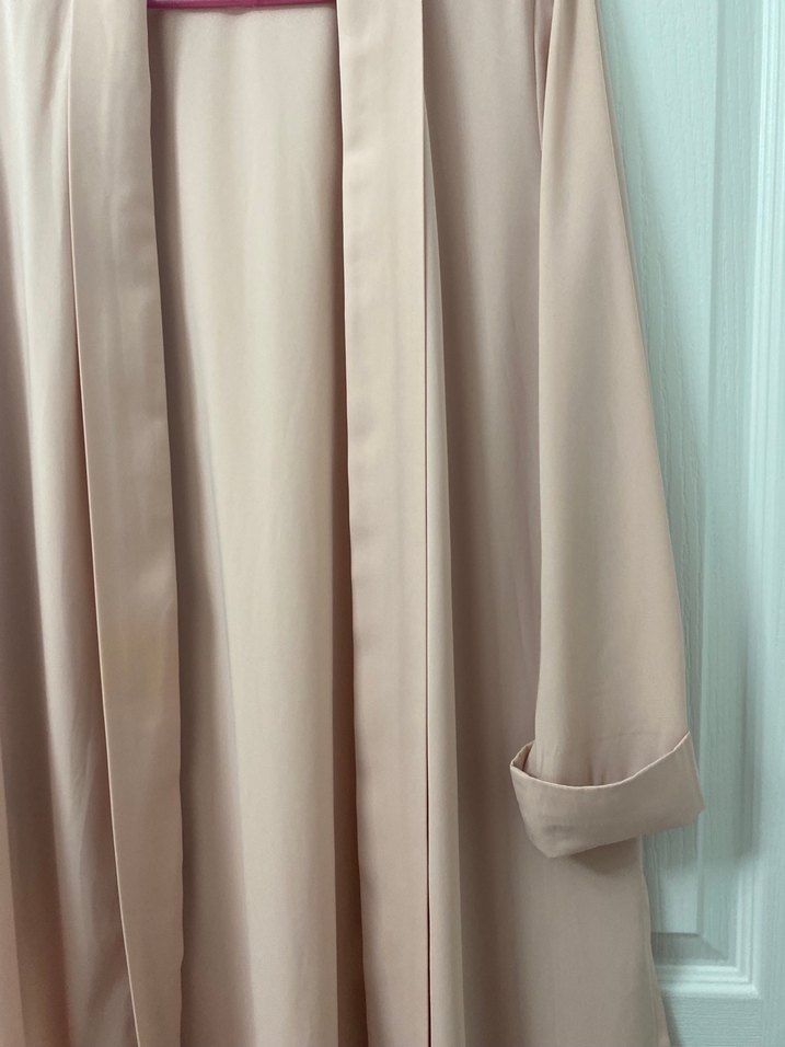 Pudra Uzun Kadın ceket, Salaş, İpek Dokulu - Görsel 3