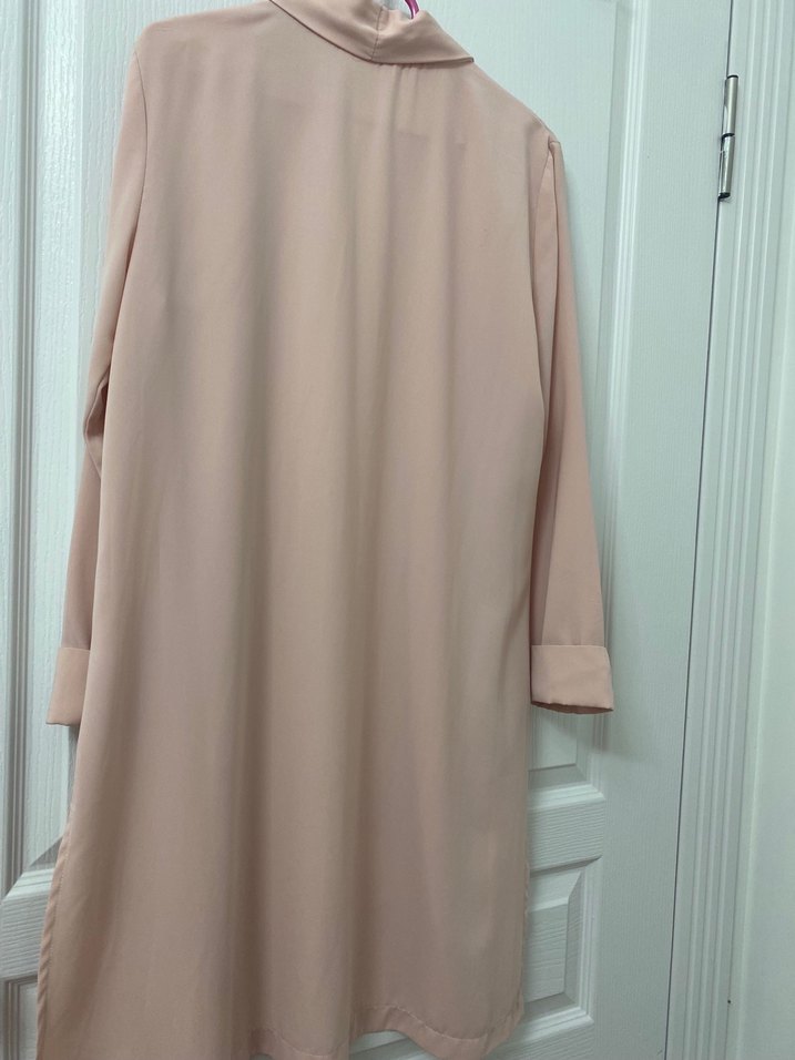 Pudra Uzun Kadın ceket, Salaş, İpek Dokulu - Görsel 4