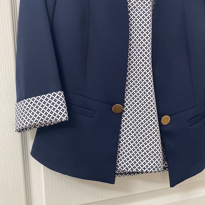 Lacivert Düğmeli Kadın Blazer 3lü etekli takım - Görsel 2