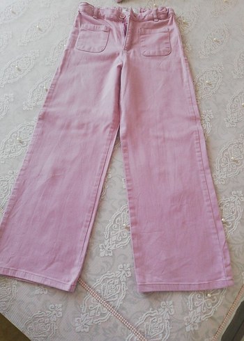 9 Yaş Beden pembe Renk Kızlar için Pembe Bol Kesim Denim Pantolon