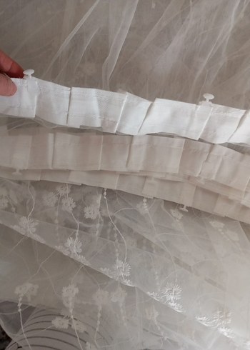 Gri Nakışlı Beyaz Tül Perde - Görsel 4