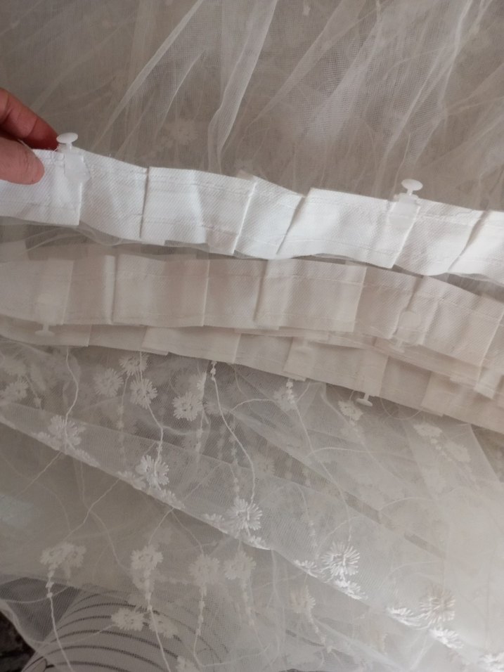Gri Nakışlı Beyaz Tül Perde - Görsel 4