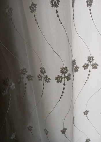 Gri İşlemeli Beyaz Tül Perde - Görsel 2