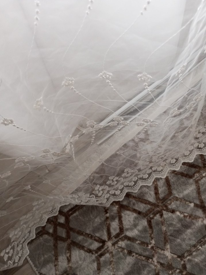 Gri İşlemeli Beyaz Tül Perde - Görsel 3