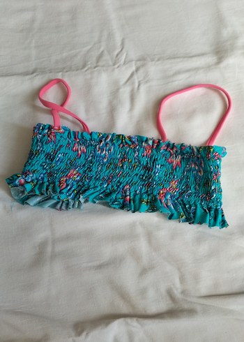 Renkli Bağlama Desenli Turkuaz Bikini Üstü