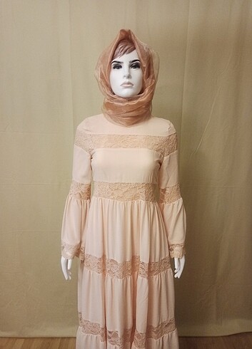 Somon rengi elbise - Görsel 3