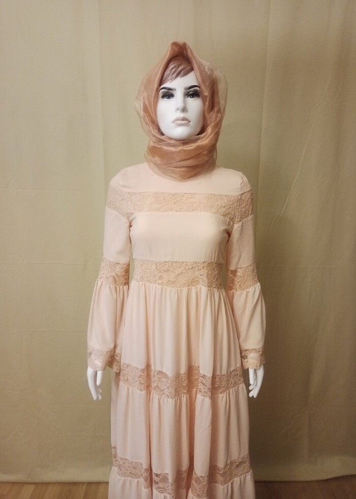 Somon rengi elbise - Görsel 3