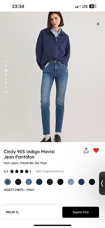 27 Beden Mavi jean Cındy model