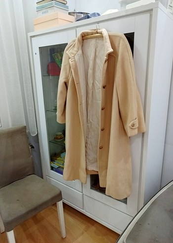 xl Beden Bej Midi Düğmeli Kadın Kaban