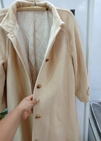 xl Beden ten rengi Renk Bej Midi Düğmeli Kadın Kaban