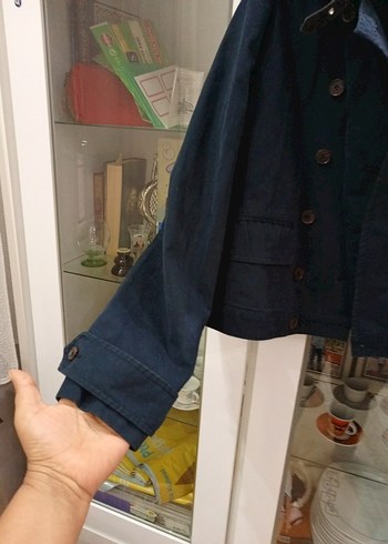 m Beden mavi Renk Düğmeli Koyu Mavi Denim Kadın Ceket