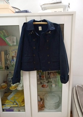 Düğmeli Koyu Mavi Denim Kadın Ceket
