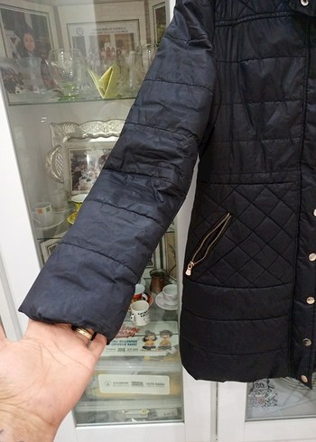 Siyah Kadın Midi Kaban, Kürklü Kapüşonlu - Görsel 5