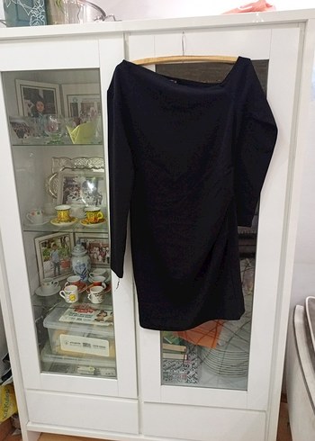 Siyah Drapeli Uzun Kollu Midi Elbise - Görsel 2