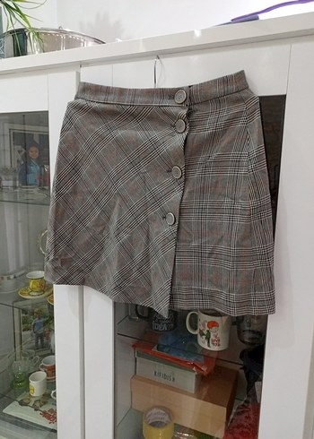 Düğmeli Kahverengi Mini Etek - Görsel 2