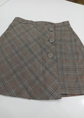 Düğmeli Kahverengi Mini Etek - Görsel 5