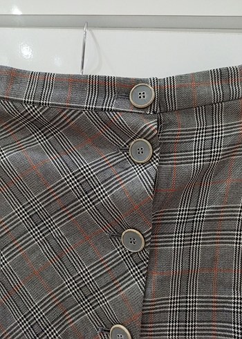 Düğmeli Kahverengi Mini Etek - Görsel 4