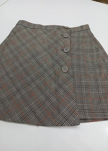 Düğmeli Kahverengi Mini Etek - Görsel 6